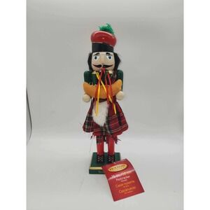 Holiday Living 15" Scottish Bagpiper Wooden Nutcracker Red Tartan Kilt Christmas